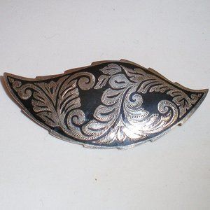 Large Russian Russia Solid Sterling Silver 925 Kubachi Niello Pin Brooch